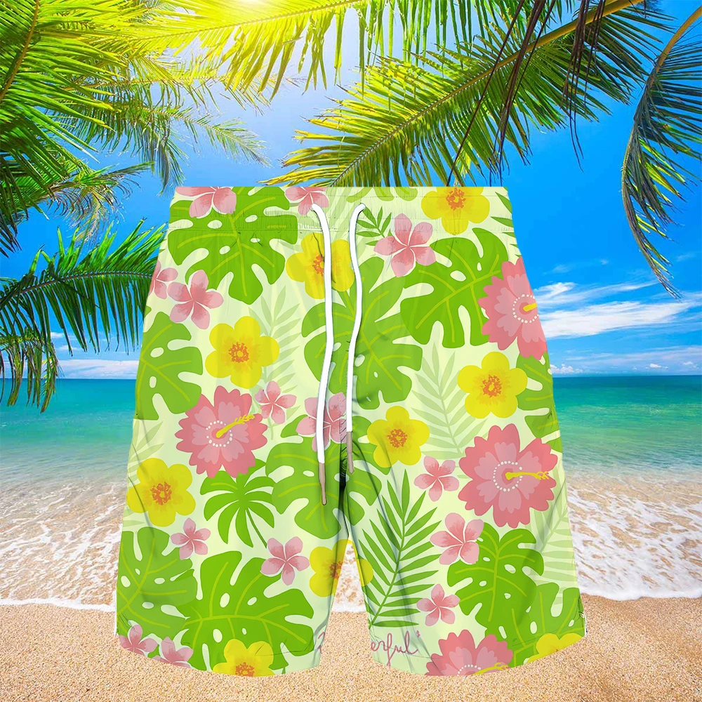 

Men's Hawaiian Seaside Holiday Beach Shorts Fashion Flower Graphic 3D Print Board Short Summer Thin Quick-dry Swimming Trunks