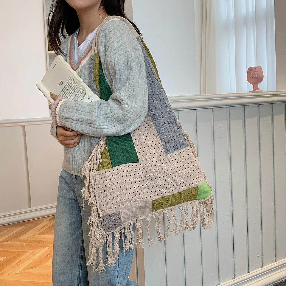 Knitting Luxury Handbags Women Shoulder Bags Designer Women Tote Messenger Bags Summer Mother Shopping Top-handle Bags For Giels