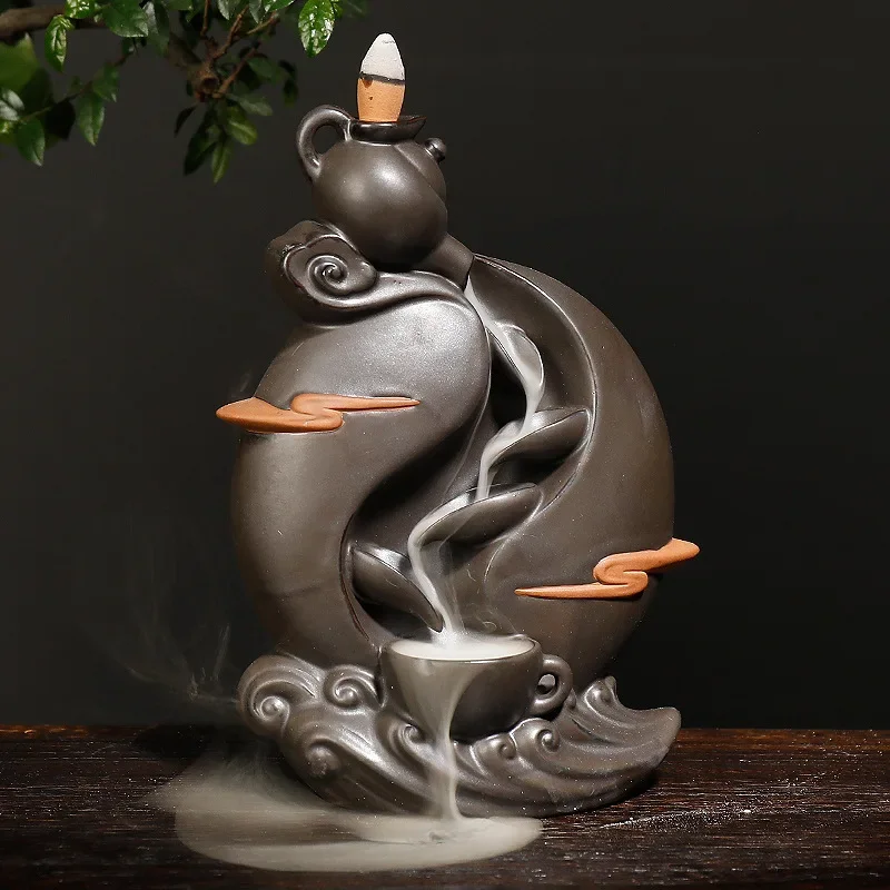 Teapot smoke backflow incense burner large ceramic ornamental incense burner home decoration arts and crafts gifts