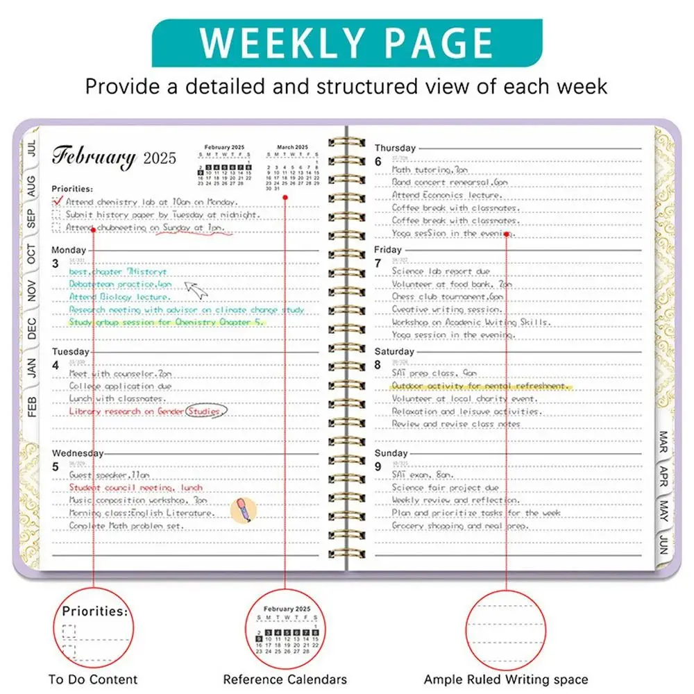 New Paper 2025 Planner Notebook with Index Tags Coil 365 Days Diary Book Office Stationery A5 Study Notebook