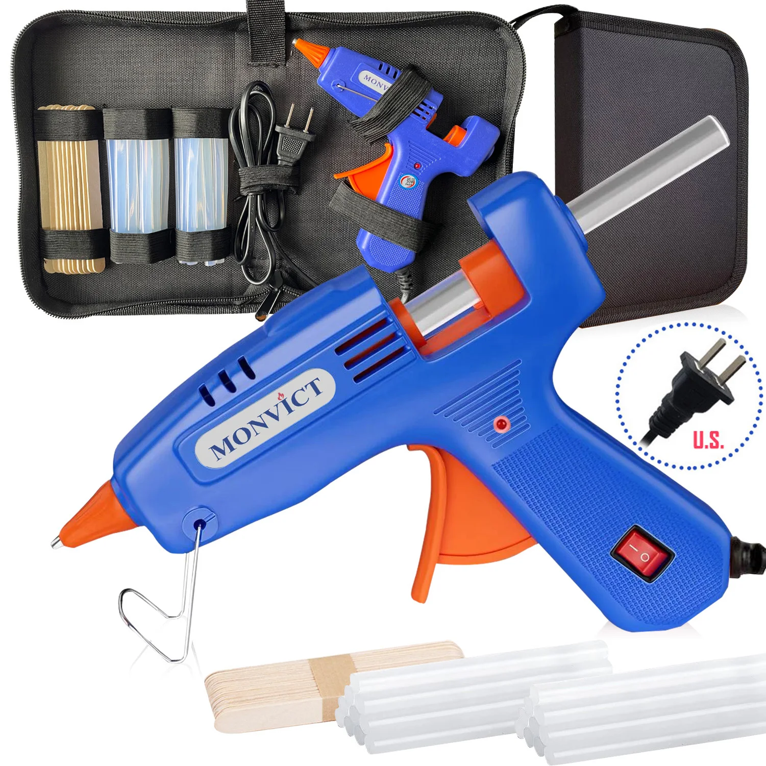 MONVICT 30 Watts Mini Hot Glue Gun Kit with 20 Pcs Premium Glue Sticks, Carrying Case,10 Pcs Wood Craft sticks, Fast Preheating