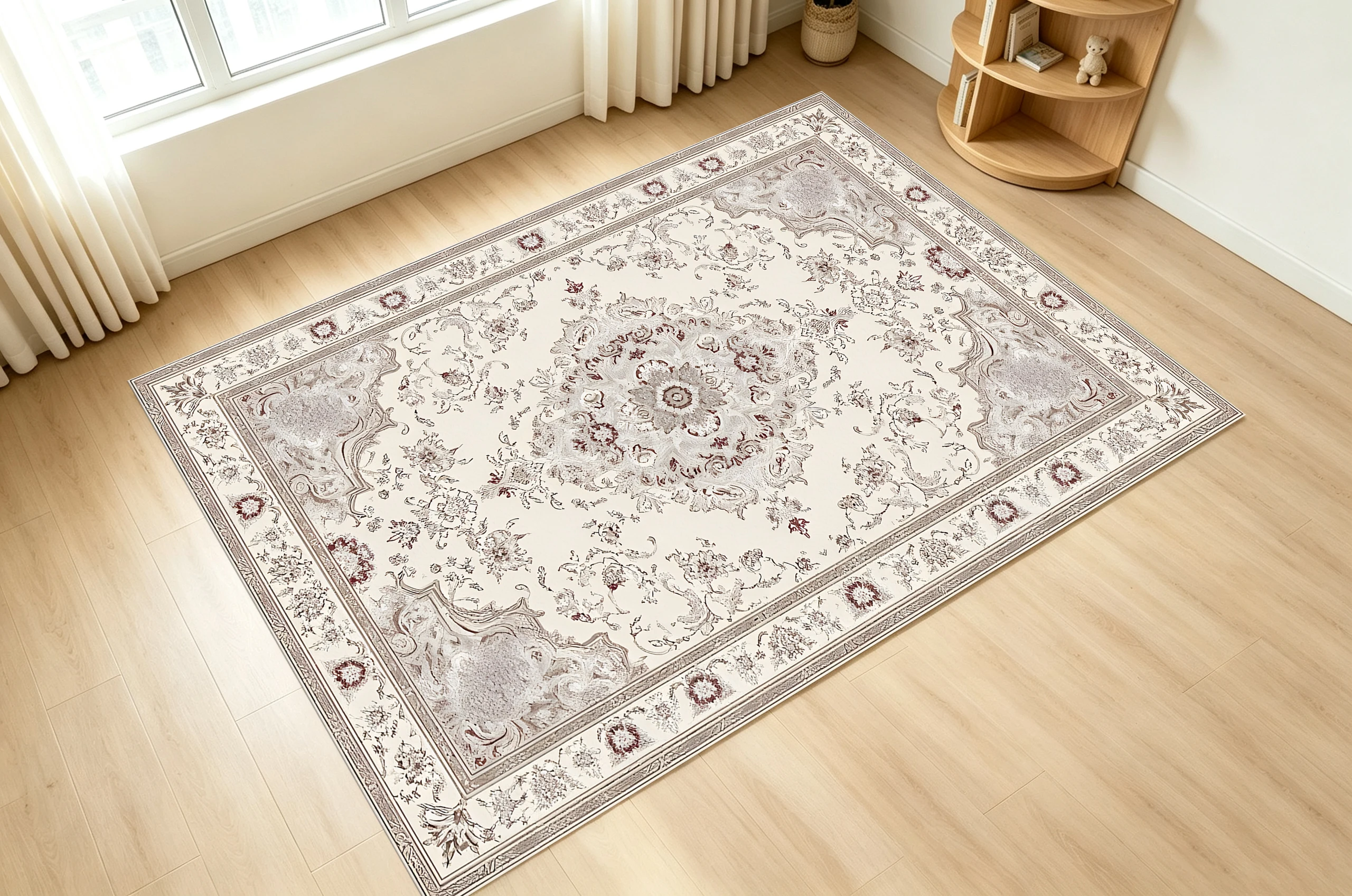 Light Beige-Grey Retro Persian Pattern 2D Rug, Luxurious & Soft, for Living Rooms & Bedrooms, Enhancing the Space