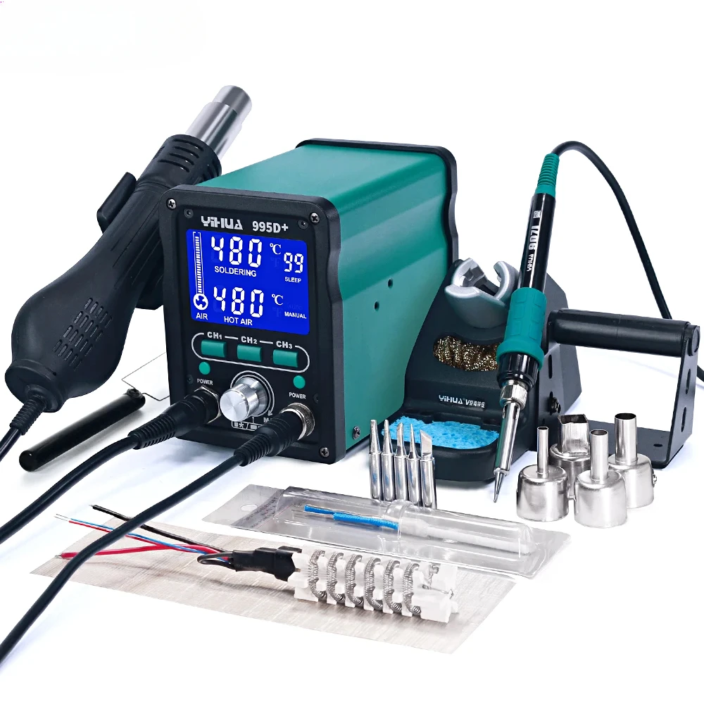 

YIHUA 995D+ 2 In 1 Soldering Station 750W Digital Display SMD Rework Hot Air Gun Solder Iron ESD Welding Desoldering Repair Tool