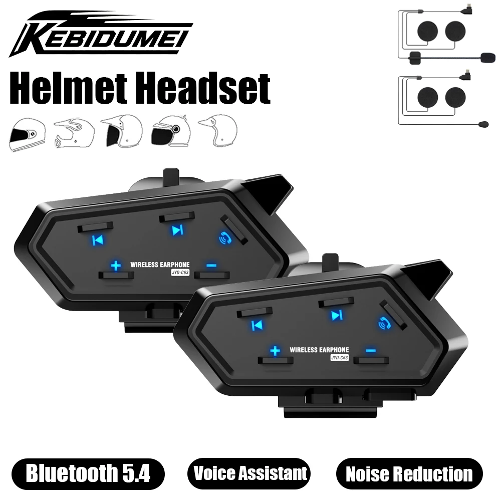 

KEBIDUMEI C63 1/2pcs Helmet Headset BT5.4 Bluetooth Earphone Stereo Sound Waterproof Headphone Hands-free Motorcycle Accessories