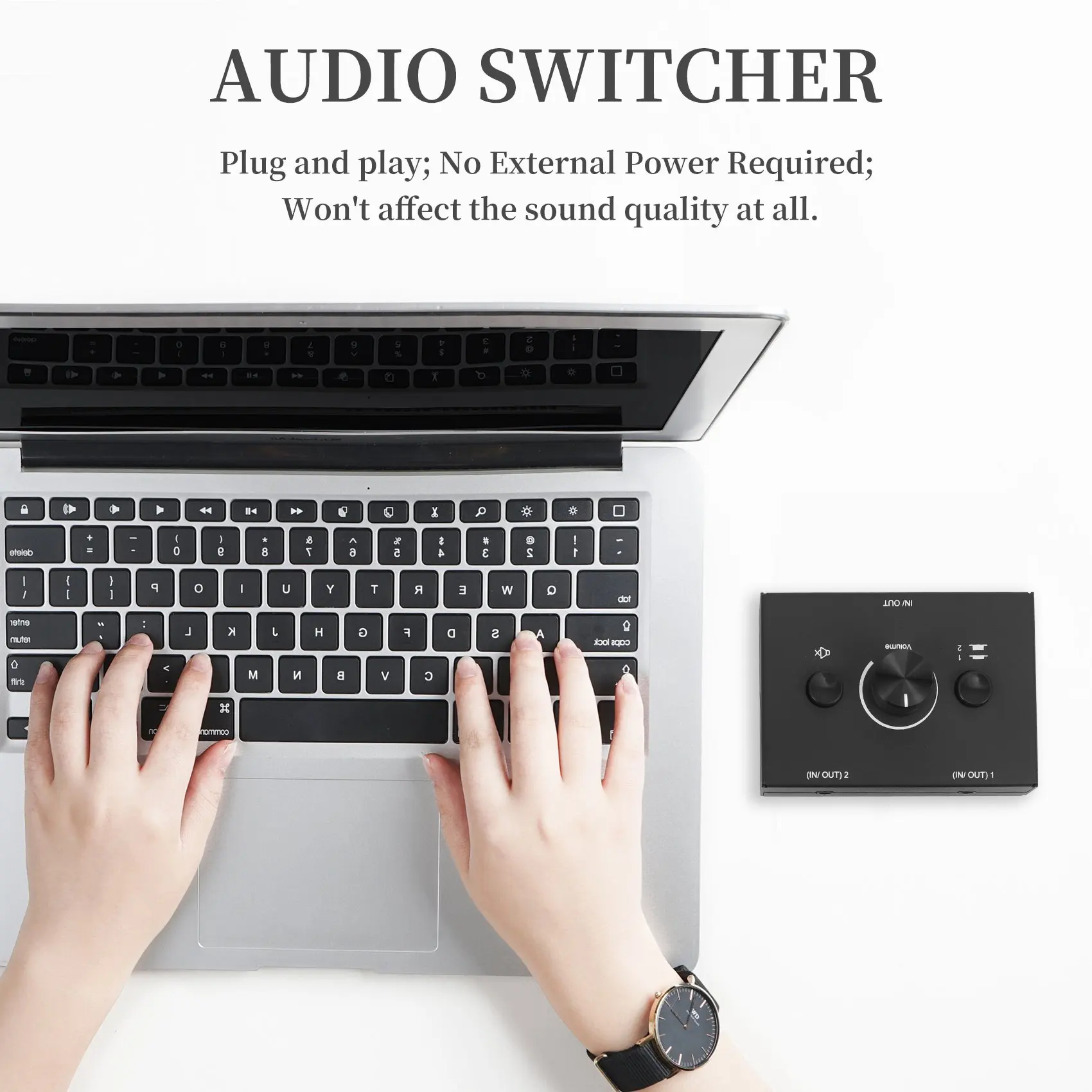 3.5mm Audio Switcher, 2 Input 1 Output/1 Input 2 Output Audio Splitter Switcher, Audio Switcher Box, One-Key Mute Button