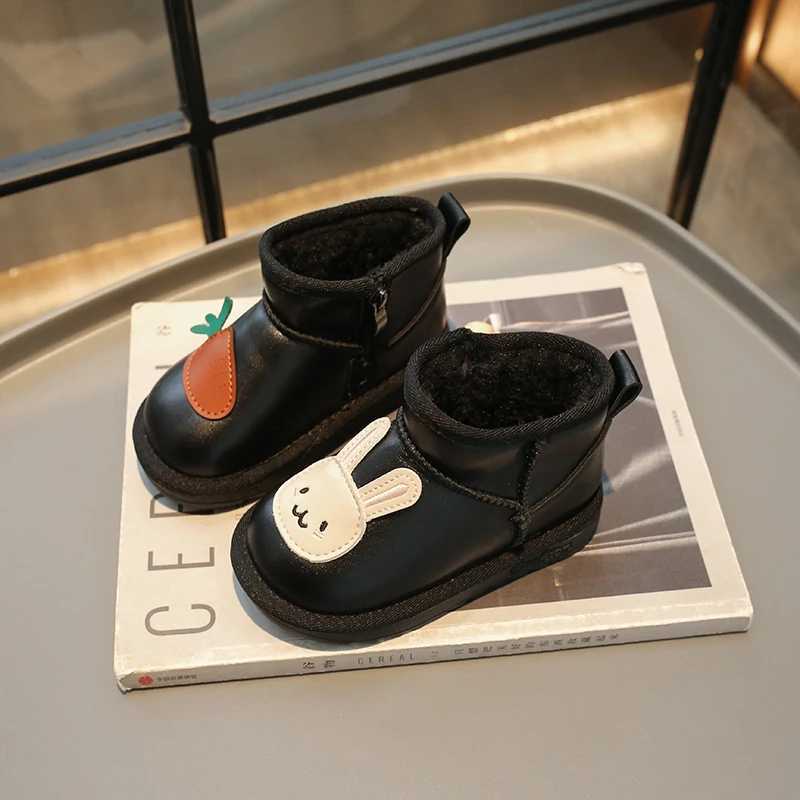 Novas botas de inverno das crianças para a menina bonito coelho crianças moda causal tornozelo botas de pelúcia calor versátil princesa botas de algodão