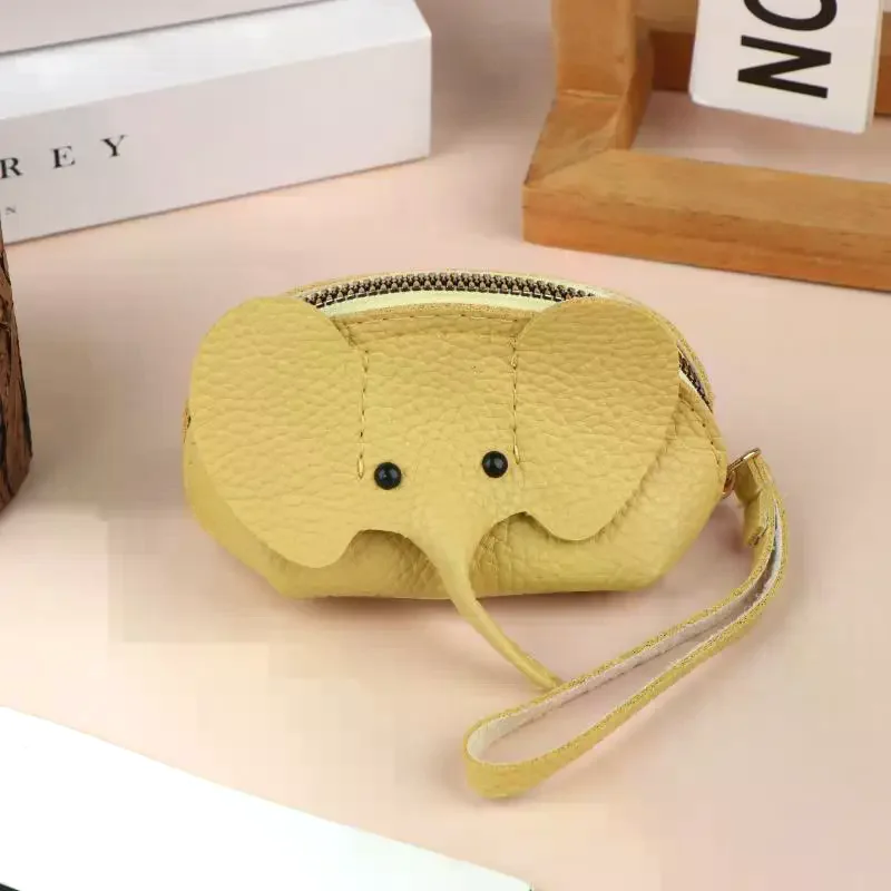 Women Cute Cartoon Elephant Coin Purse Durable PU Leather Pouch with Key Ring Ideal for Kids Girls