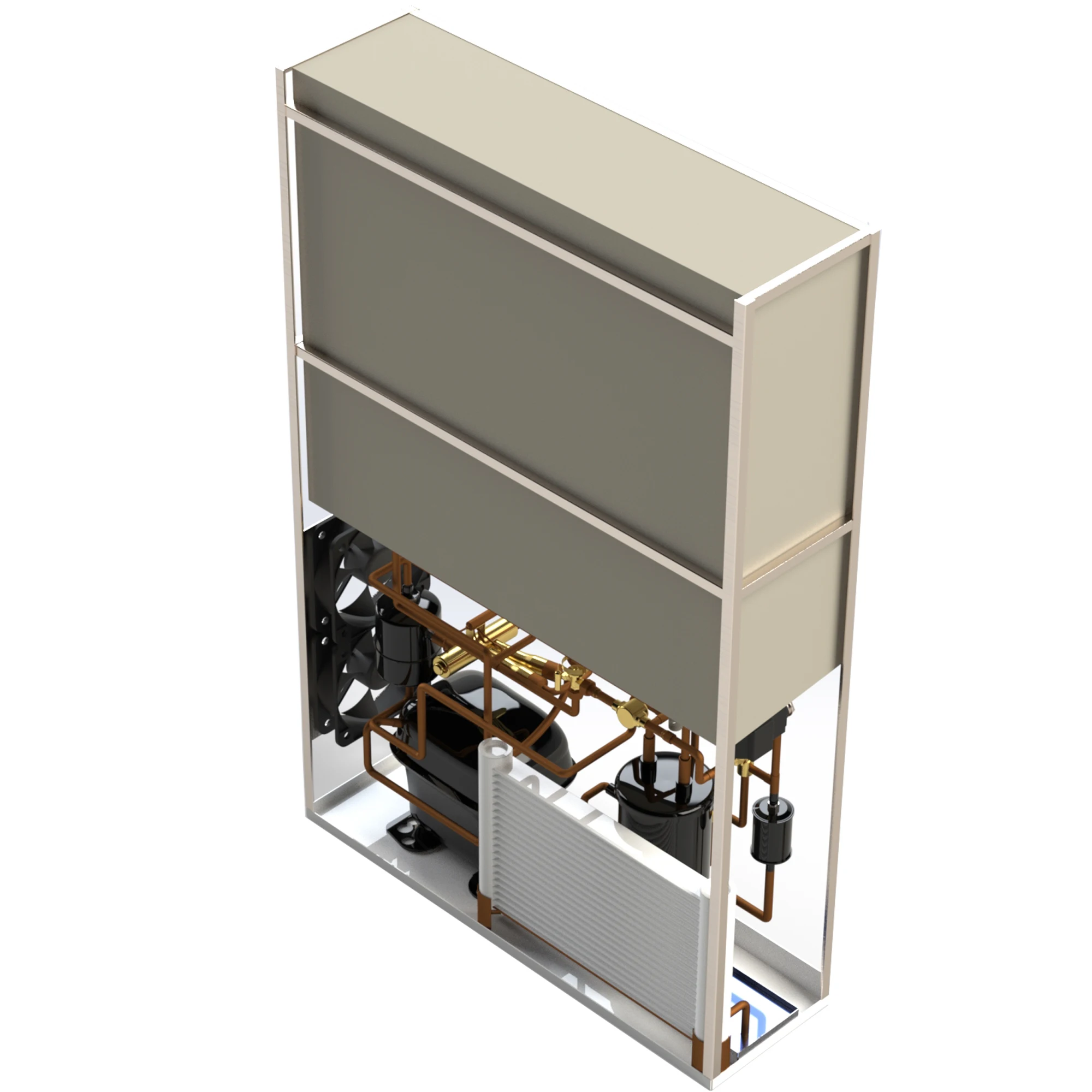 

Surface mounted all-in-one refrigerant plant provides stable and strong cooling engines for cubic containers, cabins or boxes