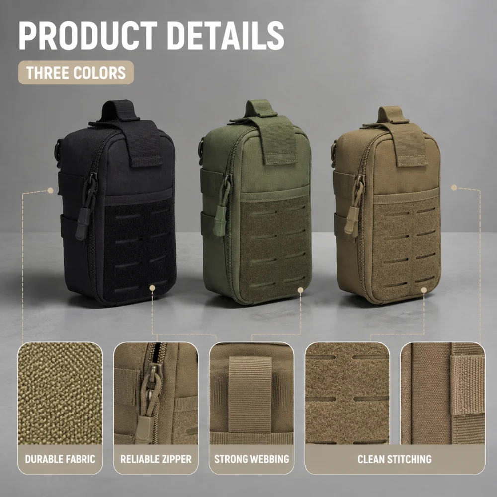 Tactical MOLLE EDC Pouch Utility EMT Organizer Bag Phone Holder Outdoor Hunting Hiking Camping Travel First Aid Waist Pack Bags