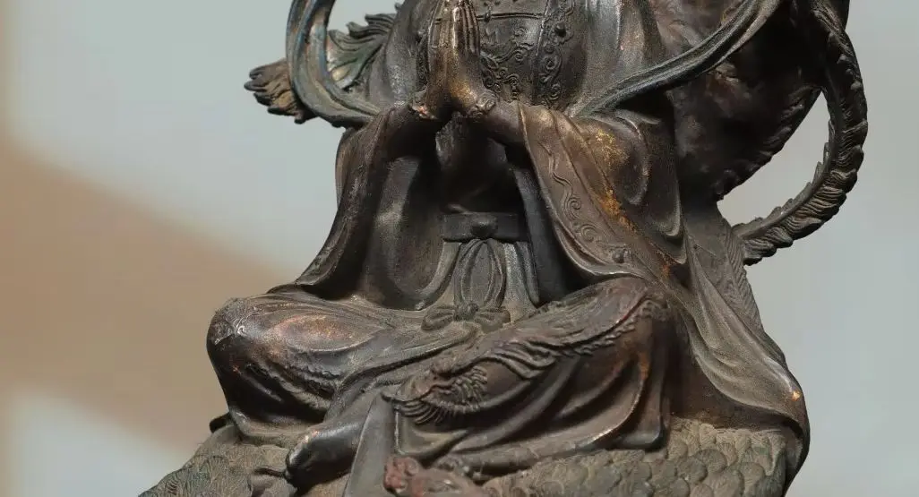 Old Bronze Gilded The Mysterious Maiden of the Nine Heavens Empyrean Fairy Art of War Goddess Phoenix backlight Worship Hall