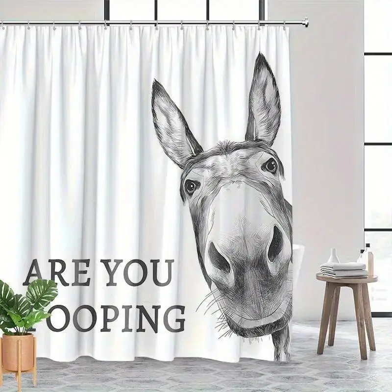 Funny Dog Shower Curtain Bathroom Decor Novelty Bath Curtain Cute Stallion Animals Fun Poolroom Curtain Bathroom Accessory