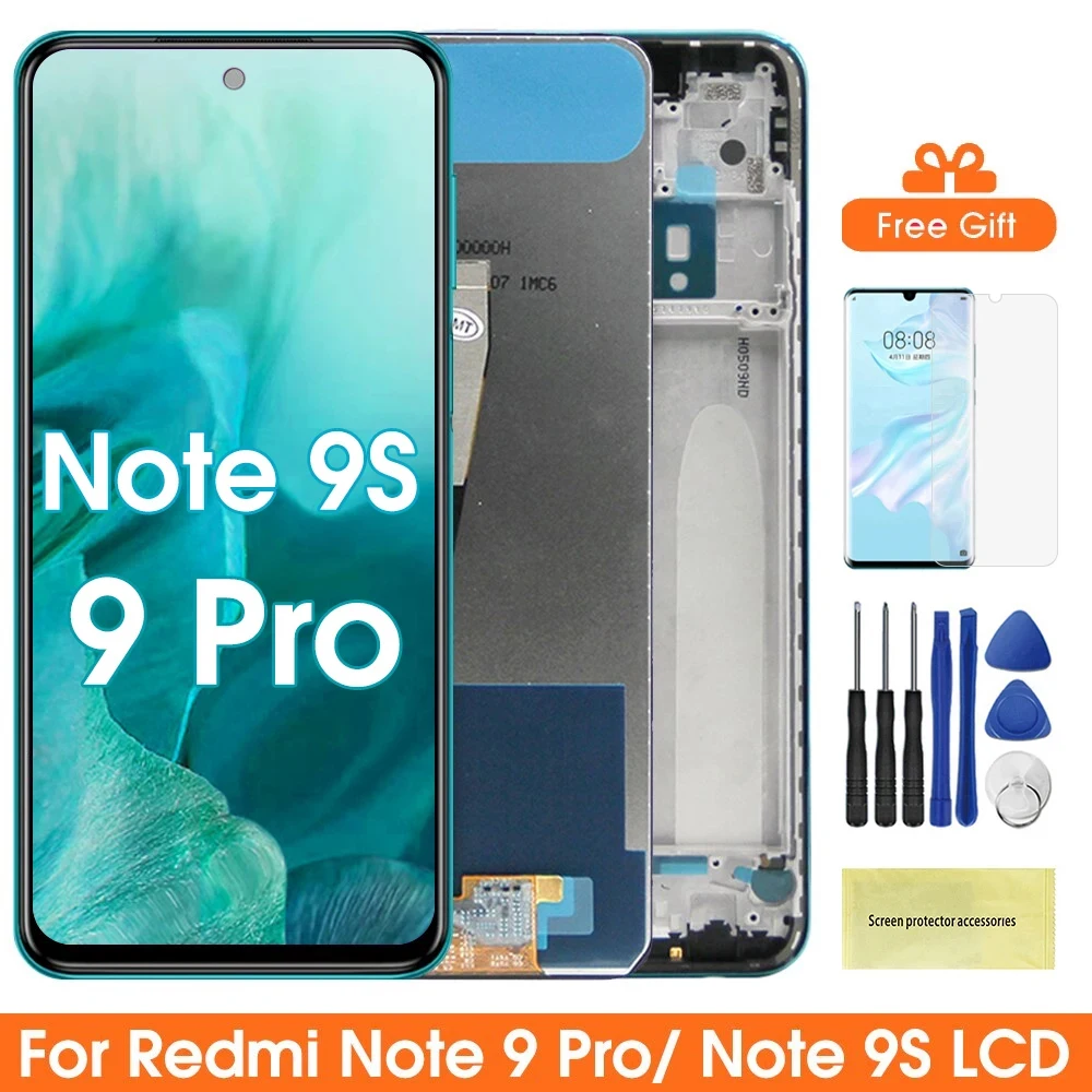 Screen for Xiaomi Redmi Note 9S M2003J6A1G LCD Display Touch Screen with Frame for Xiaomi Redmi Note 9 Pro M2003J6B2G Assembly