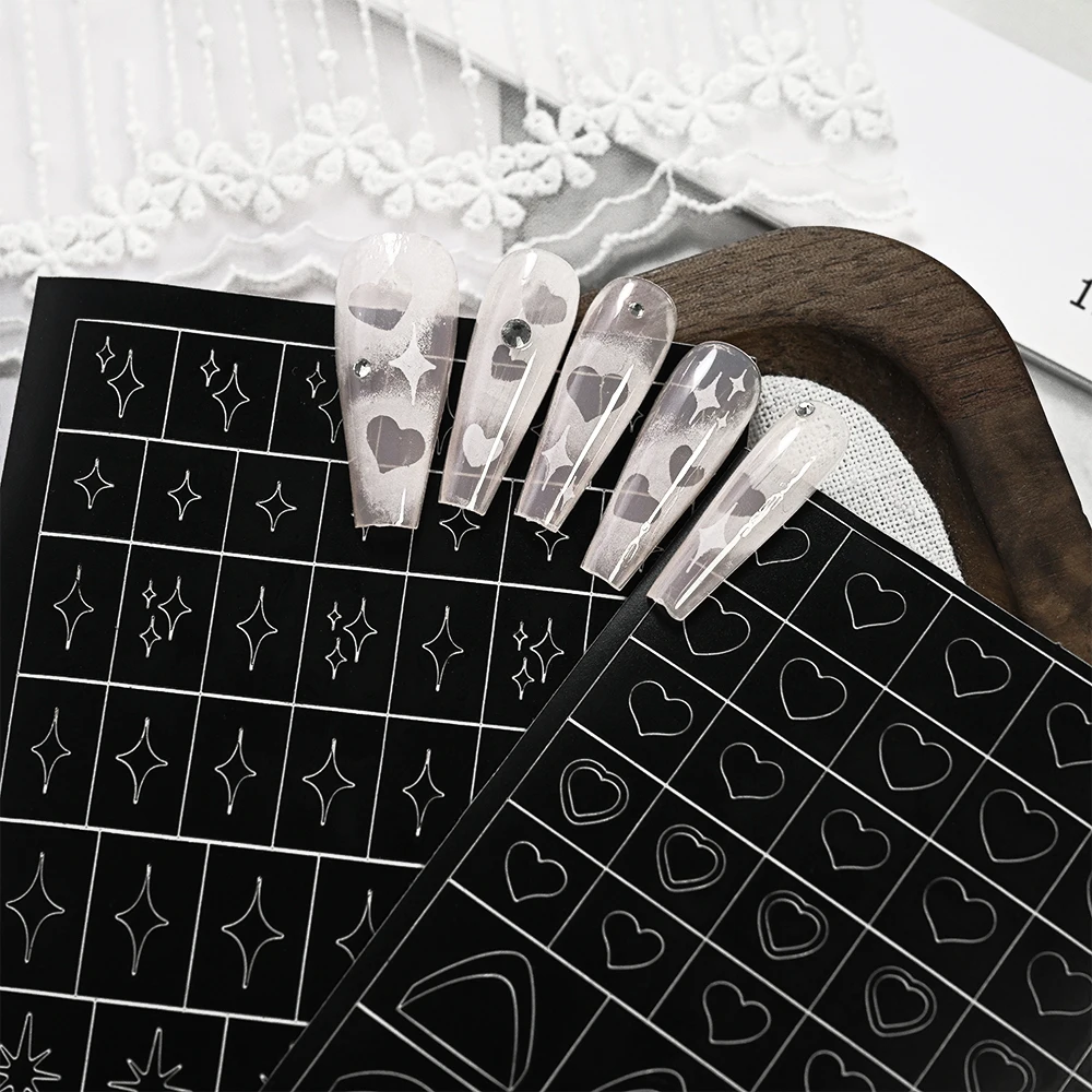 25 Style Heart Bow Stars Pattern Airbrush Stencil For Nails 2in1 Hollow Templates For French Manicure Tips Decals for Nail Salon