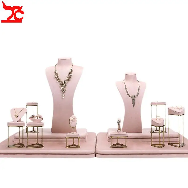 

Pink Fabric Jewelry Display Business Exhibition Window Counter Organizer Prop Necklace Mannequin Display Rack Earring Holder