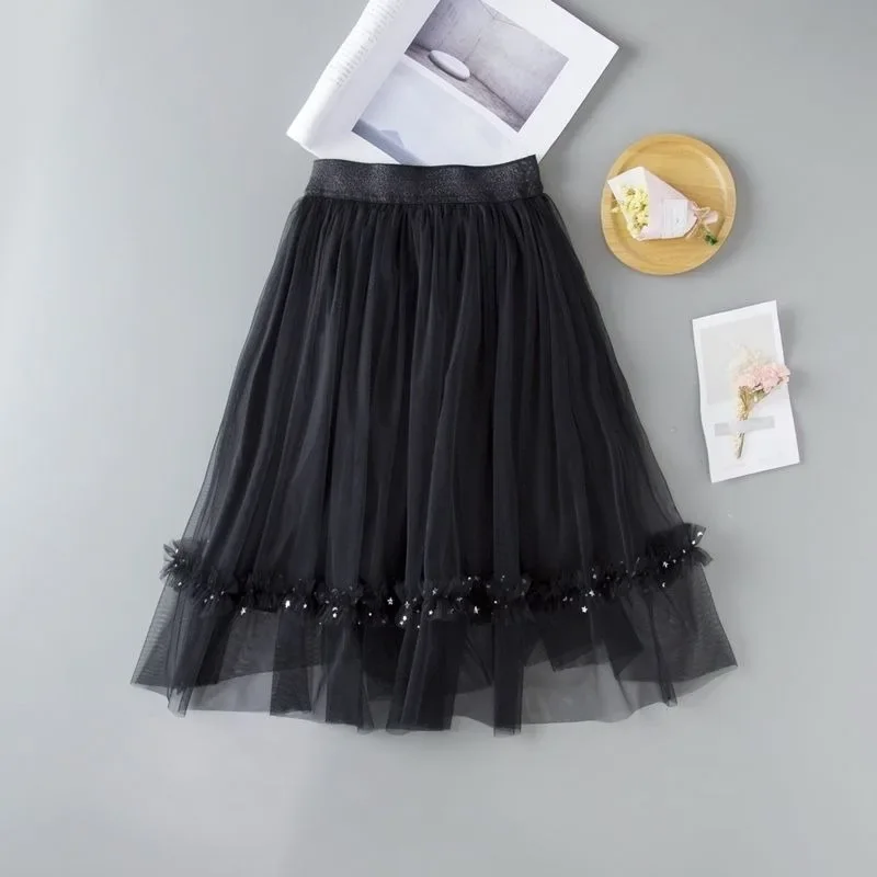 

2025 Spring Girls' Ruffled Tulle Princess A Line Skirt Net Dress for Kids Stylish Versatile Half Length Children's Clothing