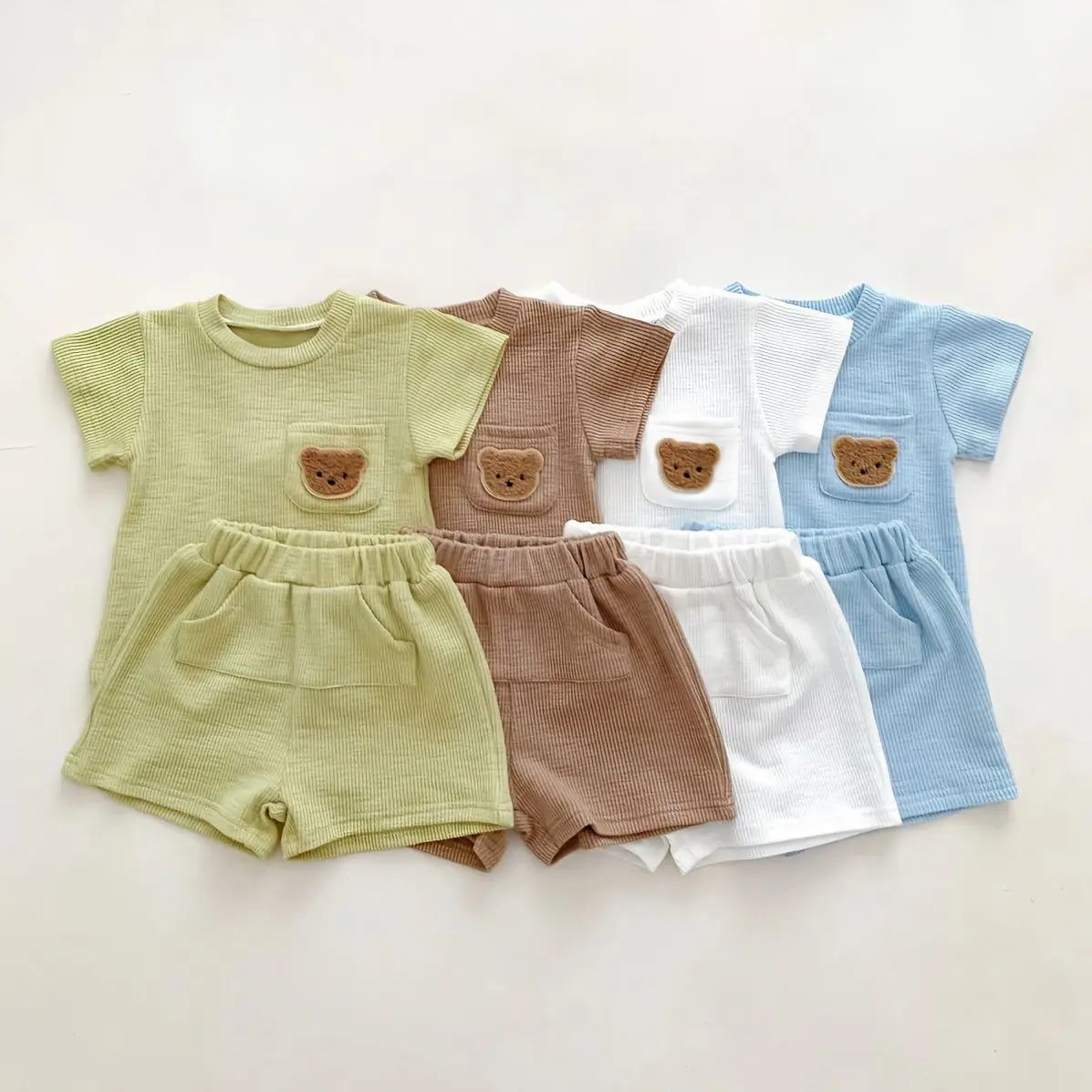 

Summer Newborn Baby Muslin Clothes For Children Bear Tops Shorts Clothing Set Pocket Boy Girl Outfit Suit Casual Kids Loungewear