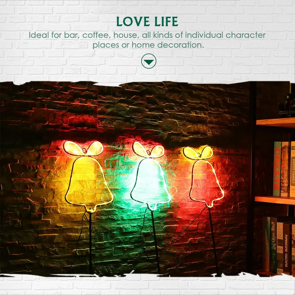 ICOCO 크리스마스 종 모양 네온 사인 조명, 새해 종 벽 조명, 커피 바 벽화 공예, 가정 정원 장식, 3 개/세트