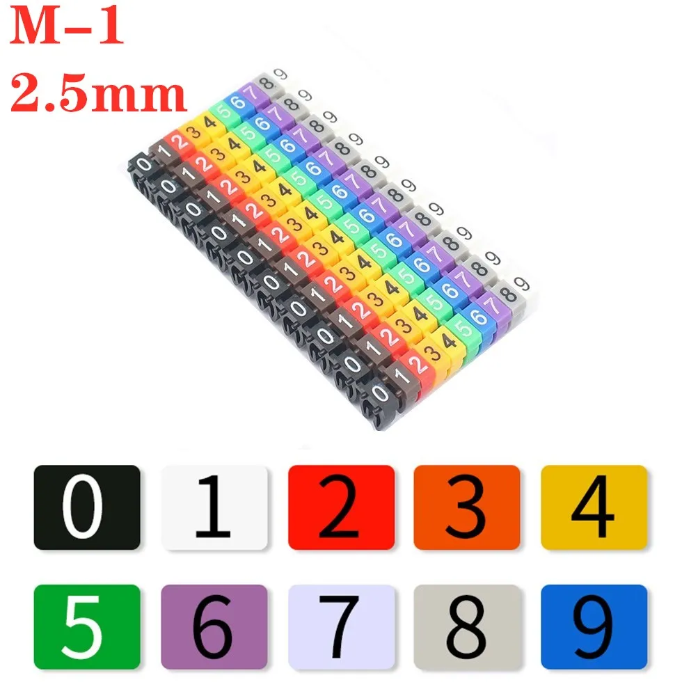100pcs   M-1 2.5mm Colored Arabic Numerals M Type CAT 6 Clip Cable Wire Marker 0 to 9 Label Tube Cable Marker