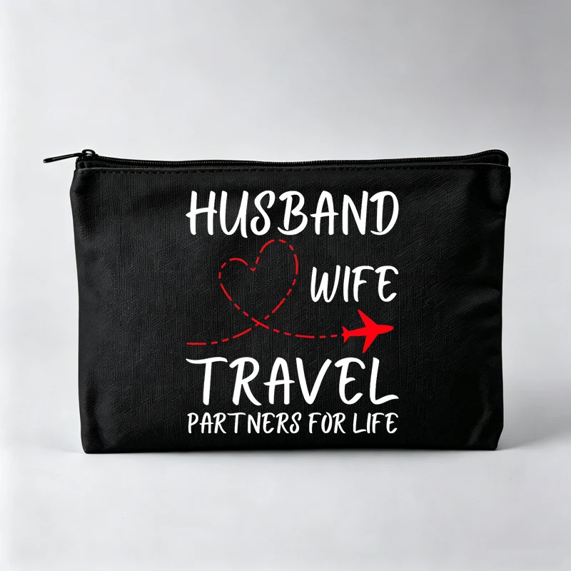 Couple's Travel-Inspired Letter Print Makeup Bag, Casual Cosmetic Pouch for Travel Use