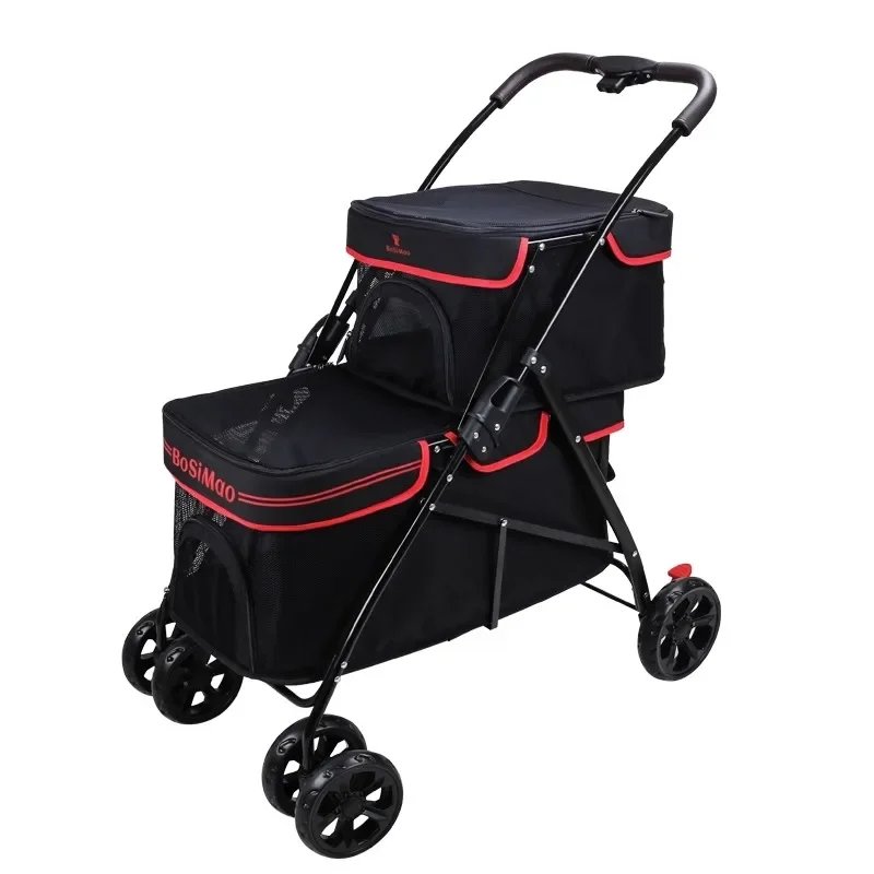 

Lightweight Foldable Dog & Cat Carrier Double-Layers Pet Stroller Multi-Pet Travel Buggy with Canopy Compact Puppy Pushchair