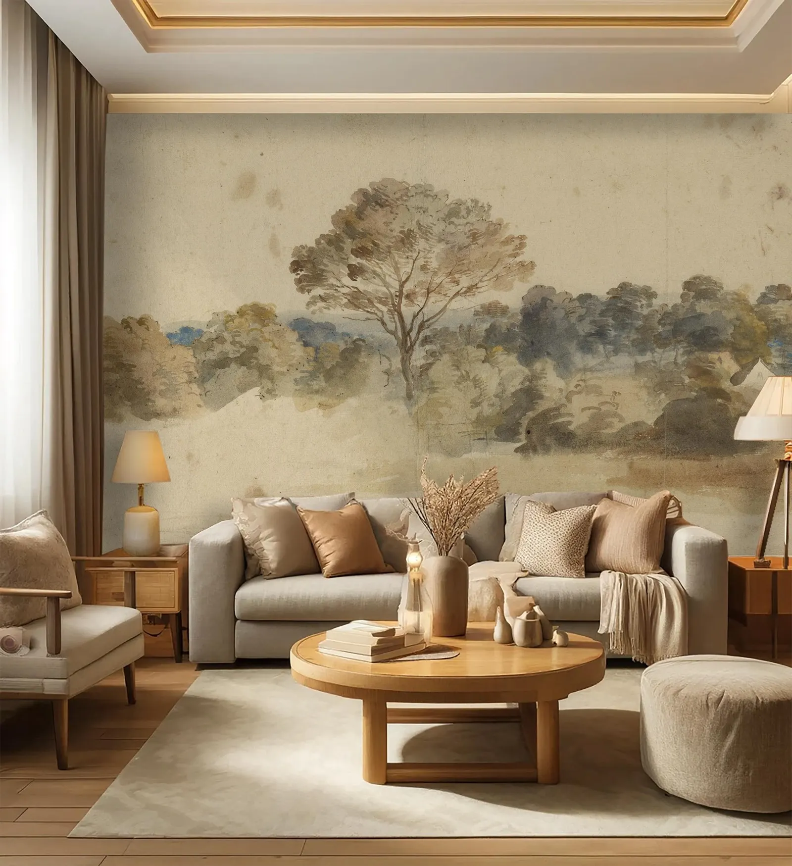 Tree Wall Mural, Scenic Regular Un-paste Wallpaper , Vintage Landscape Wallpaper Mural For Home Decoration Wall Art