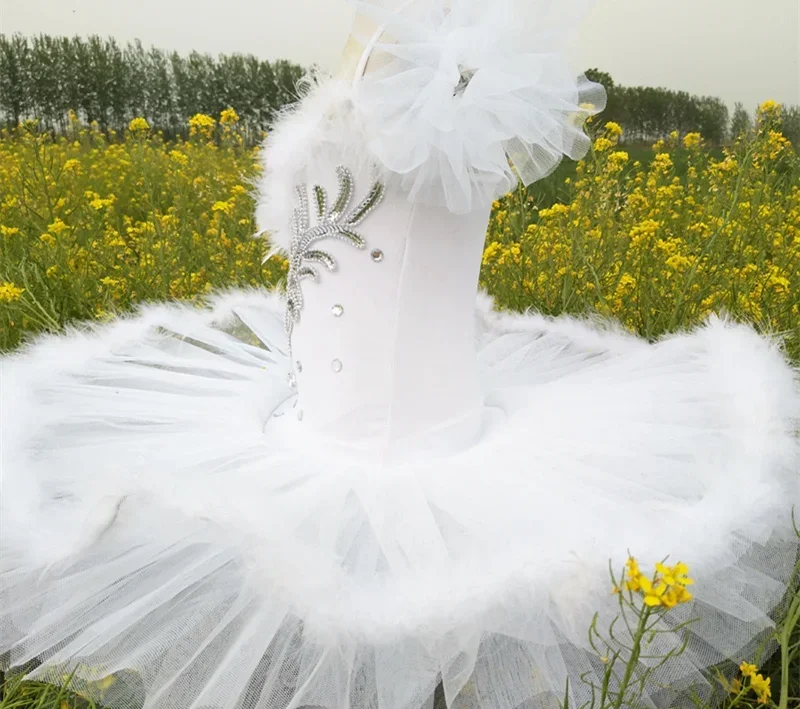 Jupe Tutu de Ballet Professionnelle pour Fille, Crêpe, Blanc, FzLake, Costume de brev, Plumes