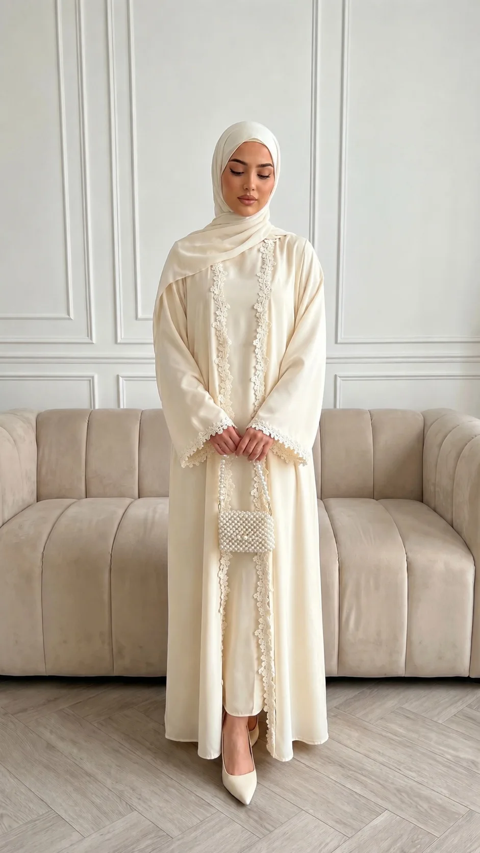 Eid Abaya Women 2 Piece Set Hijab Dresses Cardigan Robe Jalabiya Lace Dress Khimar Suit Ramadan Morocco Dubai Kaftan Vestidos