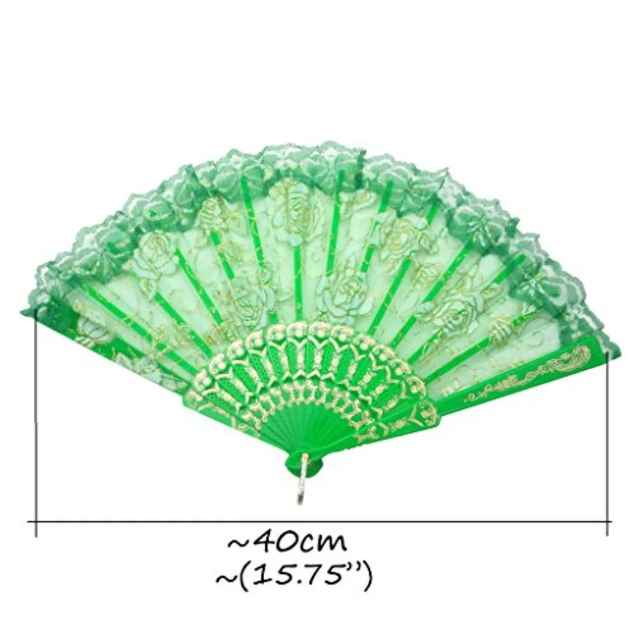 Elegant Vintage Retro Flower Rose Lace Handheld Chinese Folding Fan For Dancing Ball Parties Ladies