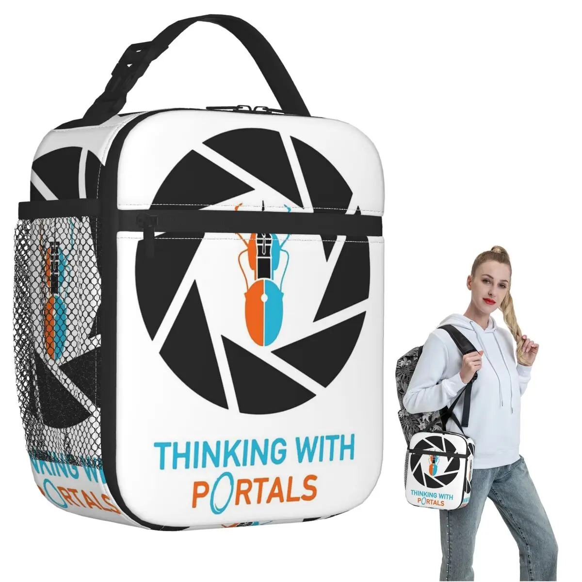 Portal Entrance Aperture Laboratories Logo Video Game Insulated Lunch Bag Women Kids Portable Food Boxes Thermal Lunch Box Tote
