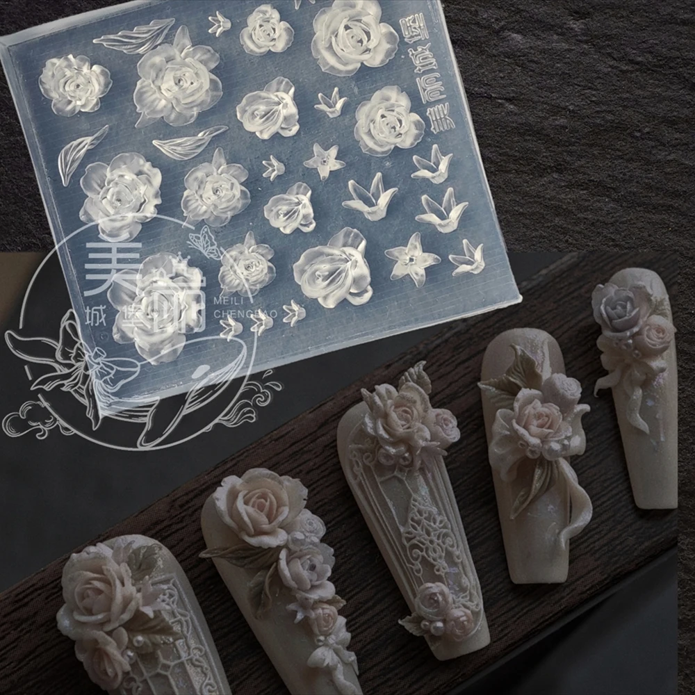 1Pcs Jasmine Lotus Lily Mold 3D Silicone Engrave Mold Daisy Rose Nail Art Decorations Diy Silicone Nails Attachment Mold