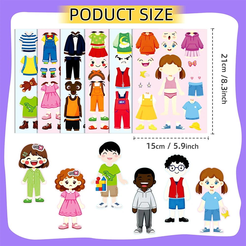 สติกเกอร์ตัวต่อแต่งตัวตัวละคร 6/12 แผ่น สนุกสนานด้วยการสร้างหน้าการ์ตูน เกมต่อจิ๊กซอว์ DIY ประกอบเอง ของเล่นเสริมพัฒนาการ รางวัลงานปาร์ตี้ ของขวัญ