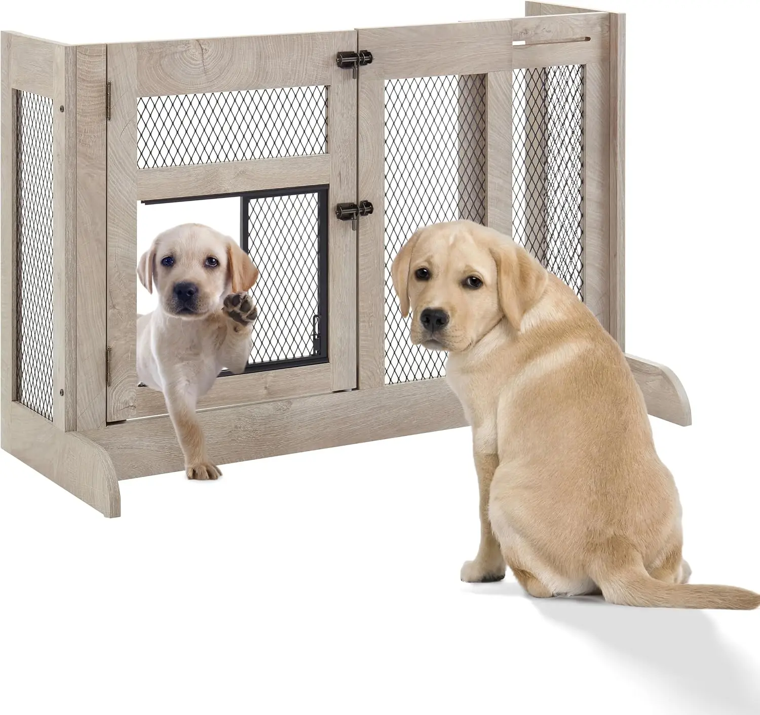 Dog Gate with Small Door to Separate Puppy and Large Dogs | Freestanding Walk Through Pet Gate for Stairs, Adjustable 33.3-41.6