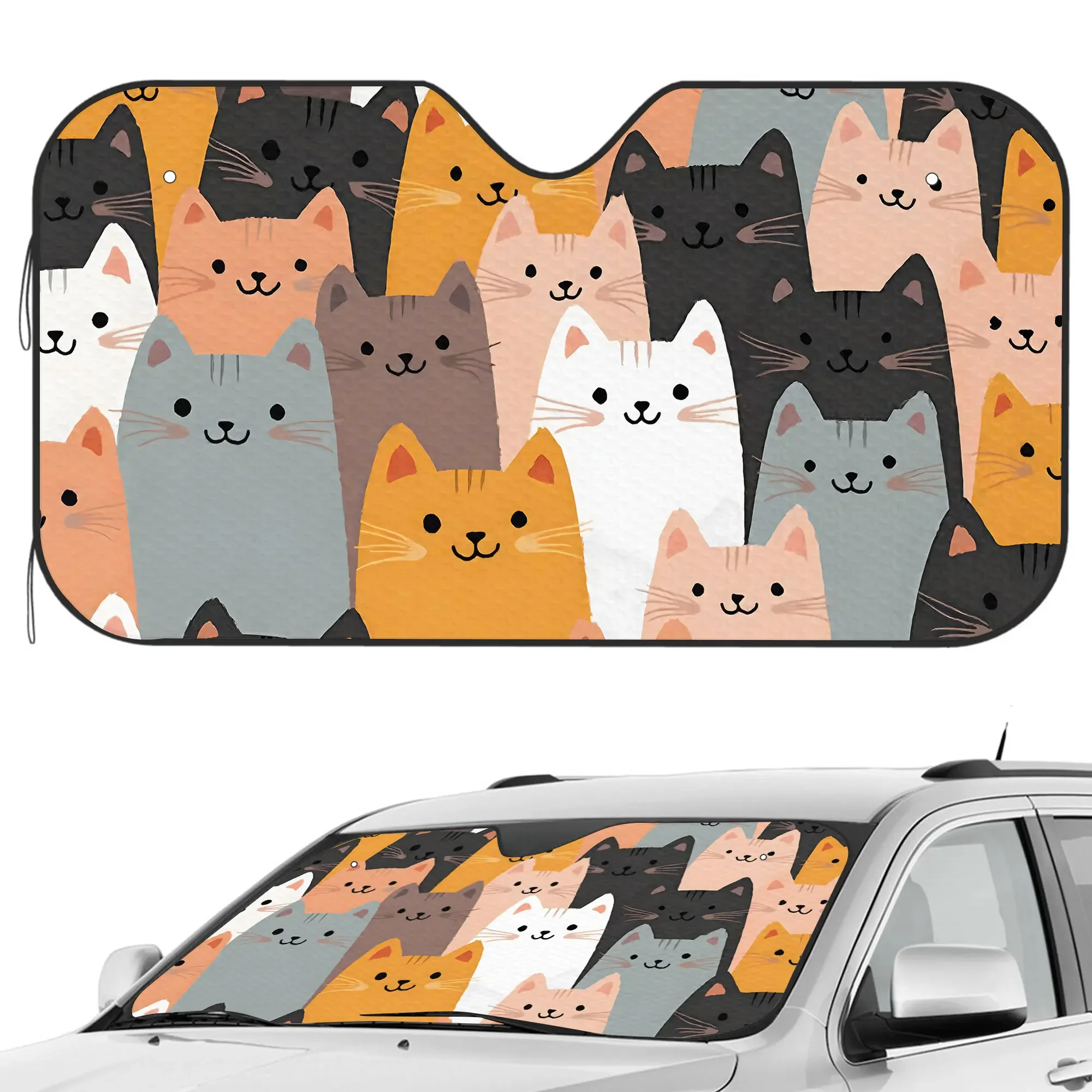 

Parasol para ventana delantera de coche con gatos bonitos para la mayoría de los sedanes, bloques SUV, rayos UV máximos, mantien