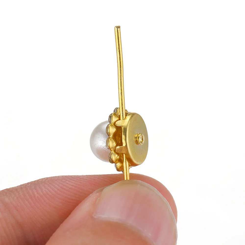 50 Stück Imitationsperlen mit Goldbasis und Strass-Verzierung für DIY Haaraccessoires, Kleidungsdekoration, Näharbeiten und Basteln – Detail 4