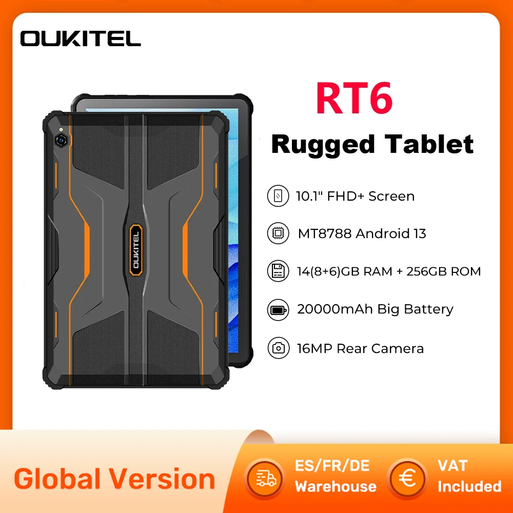 Oukitel RT6 Tablet z gumowaną obudową PC Android 13 20000mAh 8GB 256GB tablety 10.1 \