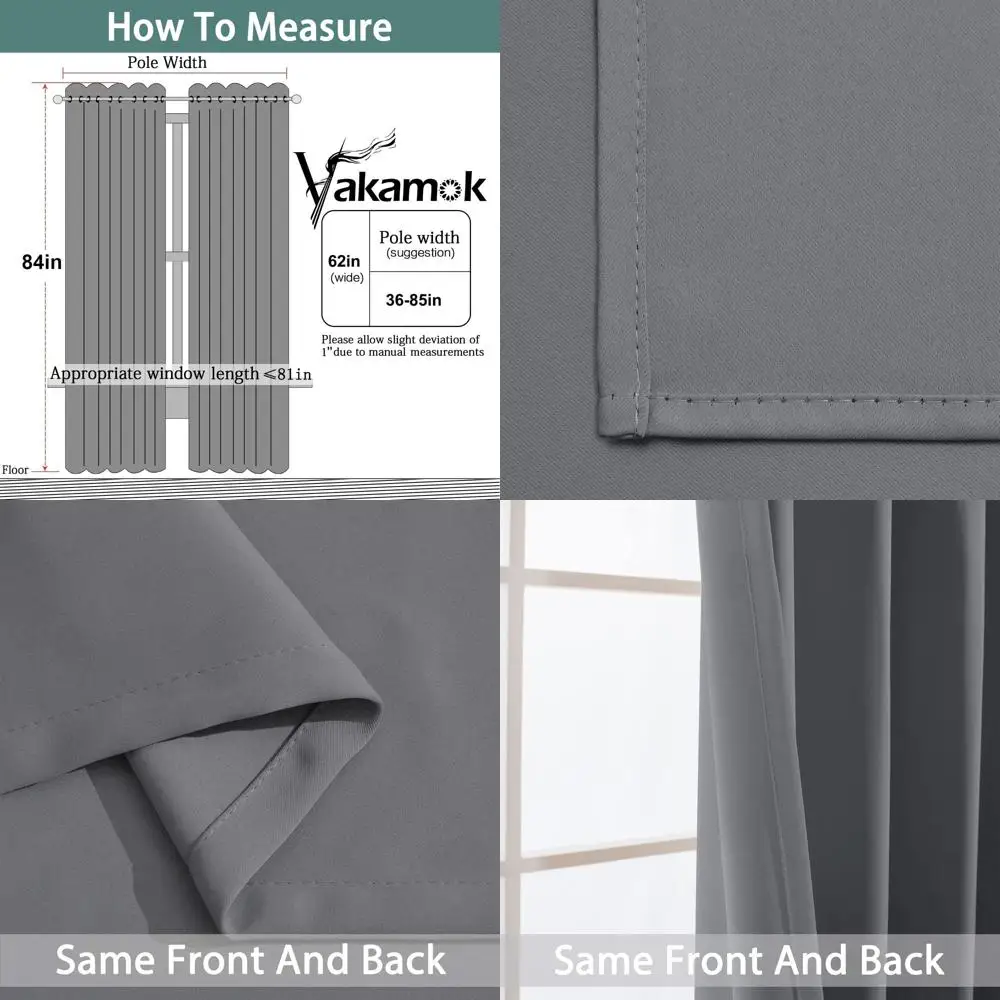 

Серые шторы с термоизоляцией, 62x84, 2 шт. для спальни/гостиной, затемняющие панели