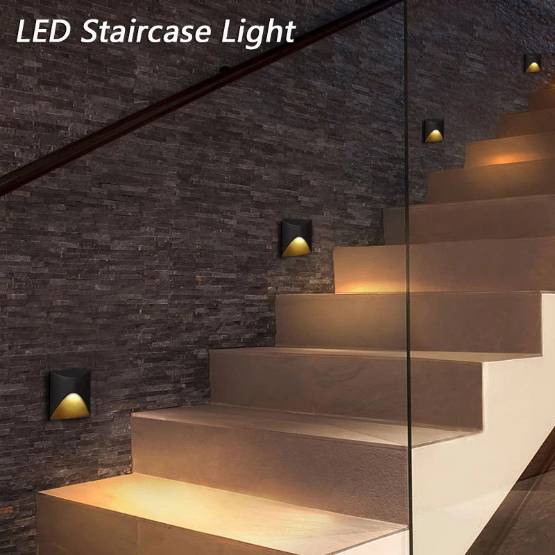 Led Stair Light Step Lights 3W Square Round Recessed Indoor Outdoor Waterproof Staircase Led Wall Lamp For Home Steps Walkway