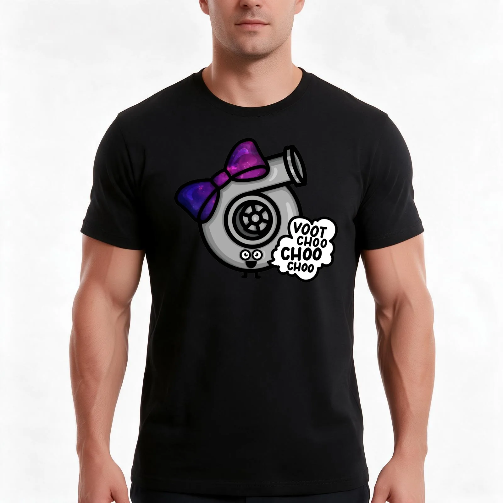 What Does The Cutest Turbo say - Dark Purple/Pink Galaxy Bow T-Shirt, Summer Casual Cotton Tee, Oversized Streetwear Tops
