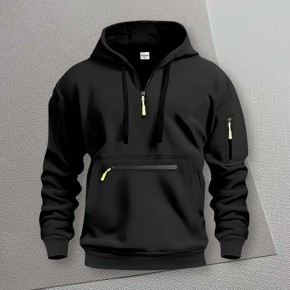 

2024 Y2k Cross Border Plus Size Autumn and Winter Casual Sports Multi Zipper Arm Pocket Men's Hoodie Pullover Hooded Sweatshirt