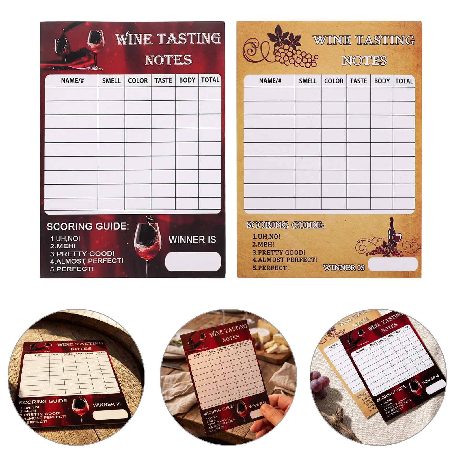 60 pcs Wine Tasting Blind Rating Set Halloween Christmas New Year Event Planner Scorecard Professional Cards Parties