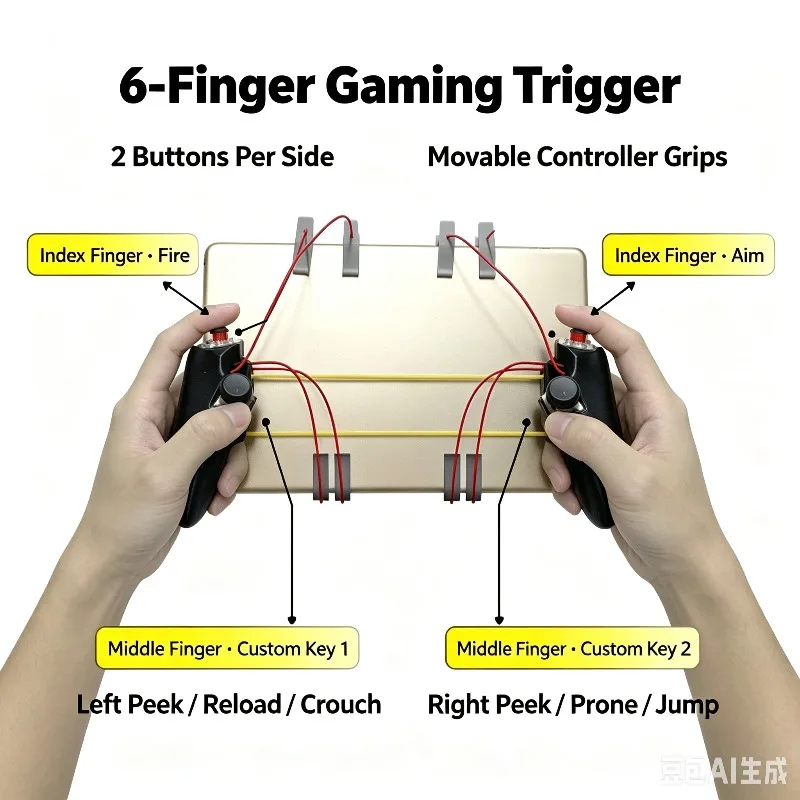 4/6/8 Finger Pure Physical Ergonomic Gamepad No Charging Mechanical Trigger for iPad Android Shooting Controller Black Tea Axis
