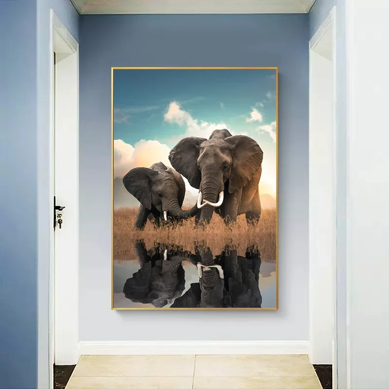 Wildlife Elephant Family Posters Canvas Painting Animal Father Mother Baby Love Wall Art Picture For Modern Room Home Decoration view 5