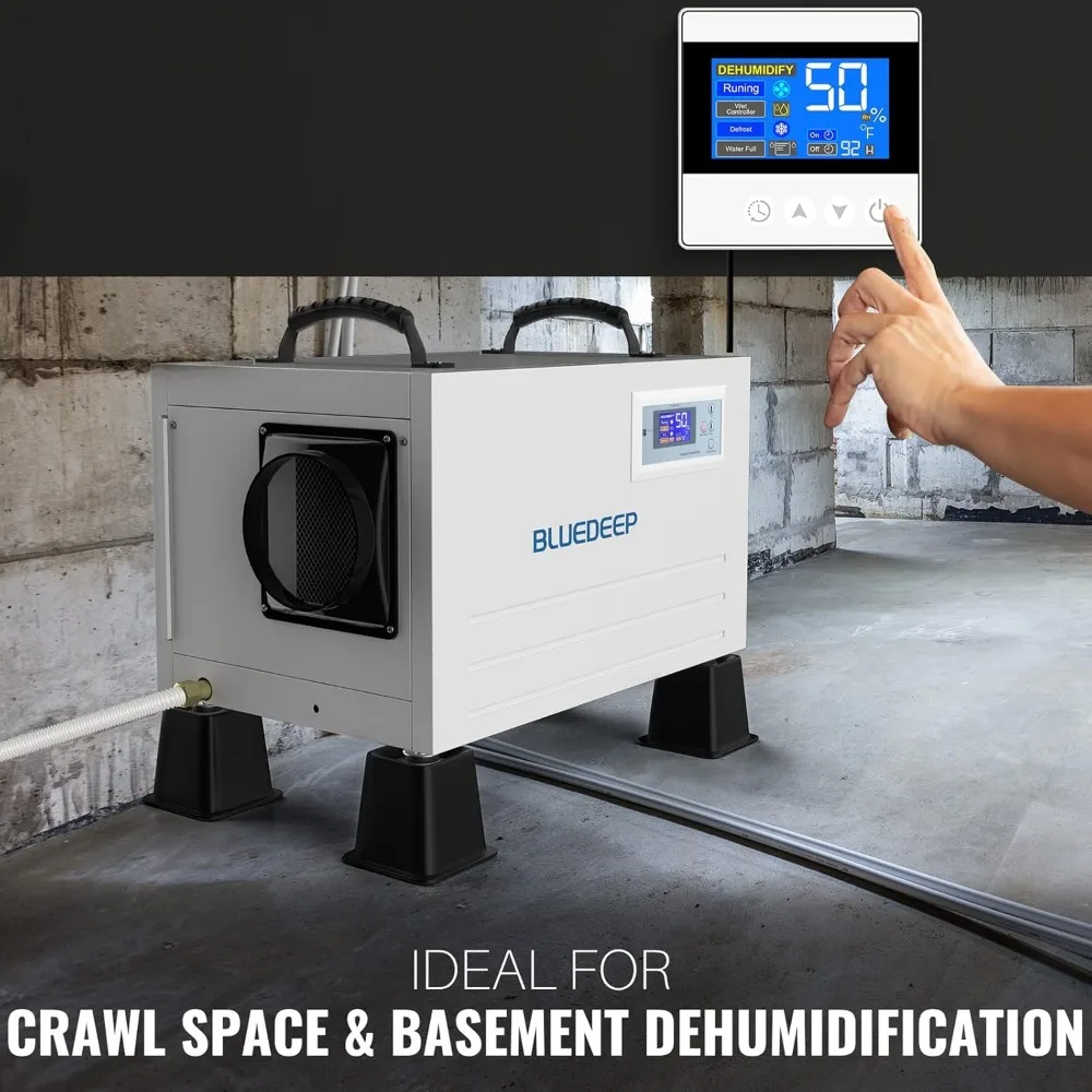 Basement Crawl Space Dehumidifier 145 Pints (Saturation) 70 Pints Auto Defrost Commercial Dehumidifier with Drain Hose