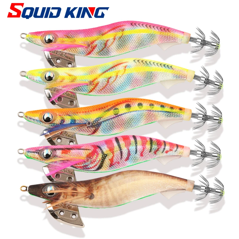 FSDZSO Squid Bait 2.5# 3.0# 3.5# Squid Hook Wood Shrimp Lures Jigs Cuttlefish Bait Lifelike Simulation Silicone Octopus Bait