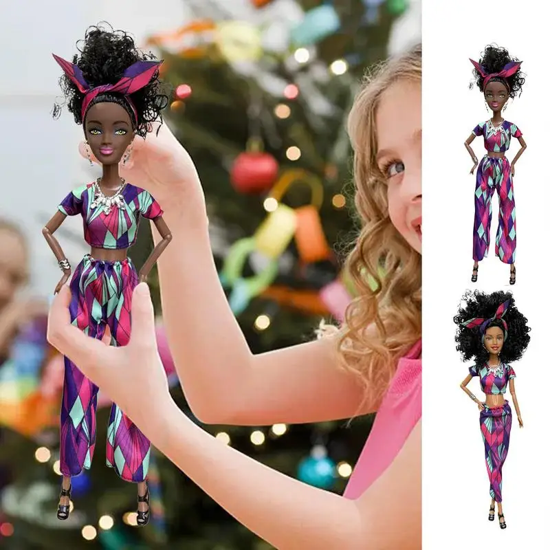 Flexible Doll Girl Multi-Jointed Toy Black Skin Girl Dolls Fashion Doll With Vivid Facial Expressions For Children's Room Living