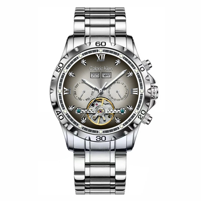 ساعة ميكانيكية فاخرة متعددة الوظائف للرجال من الفولاذ المقاوم للصدأ مقاومة للماء ساعات توربيون أوتوماتيكية للرجال ساعة تقويم كلاسيكية #2