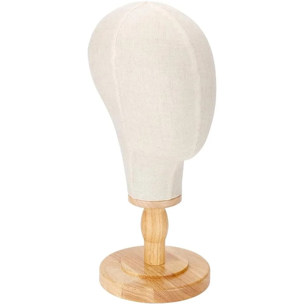 Wig Head Stand Set Fabric Dummy Mannequin Head Hat Display Holder with Detachable Wooden Base Wig Hat Display Stand Canvas