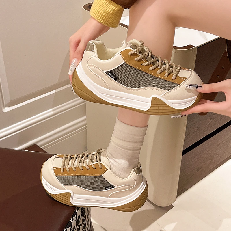 Thick-soled Round-top Lace-up Multi-color Stylish, Comfortable, Anti-slip, Breathable Sports and Casual Women's Single Shoes