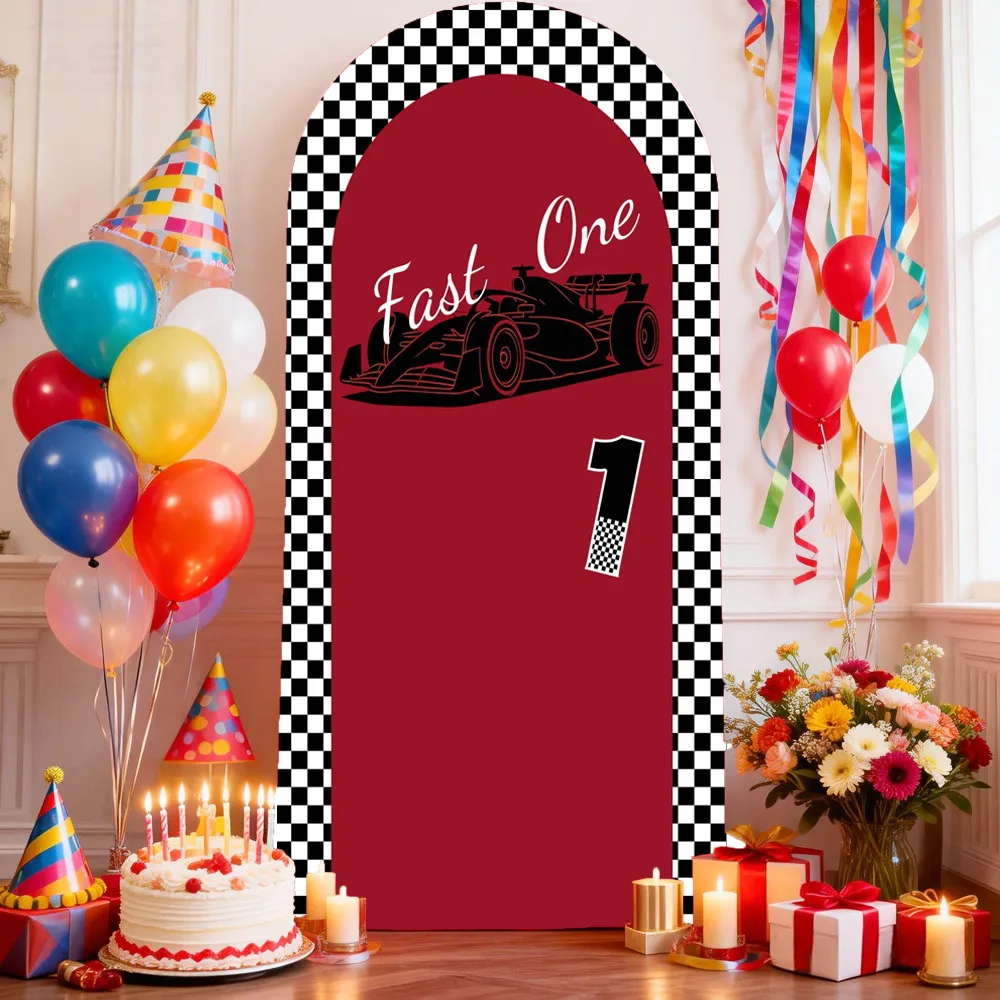 Racing Car Theme Arch Cover Backdrop Baby 1st Birthday Party Decor Baby Shower Kids Portrait Custom Elastic Arched Background