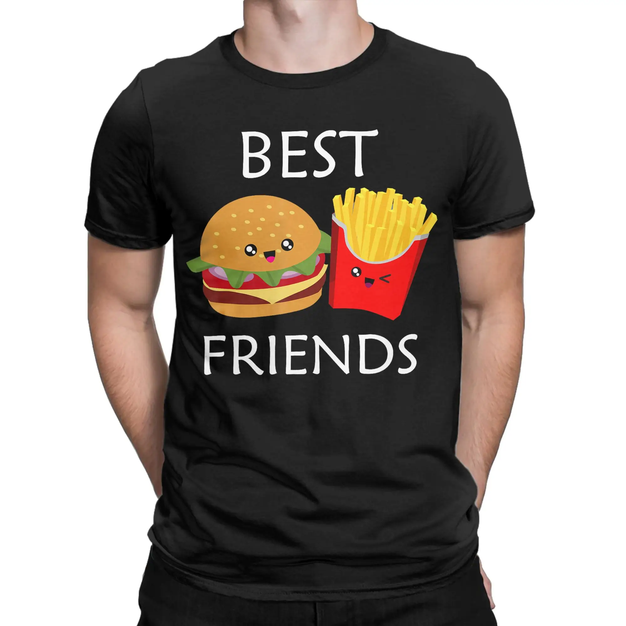 Hamburger French Fries Combo Snacks Fast T Shirts Men's  100% Cotton Novelty T-Shirt Friends Tee Shirt Short Sleeve Clothing